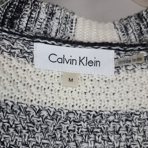 Calvin Klein Monochrome Black Cream Striped Cardigan Womens Size Med #62 - Picture 4 of 8